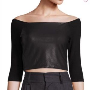 NWT Alice + Olivia Black Leather Cropped Top L